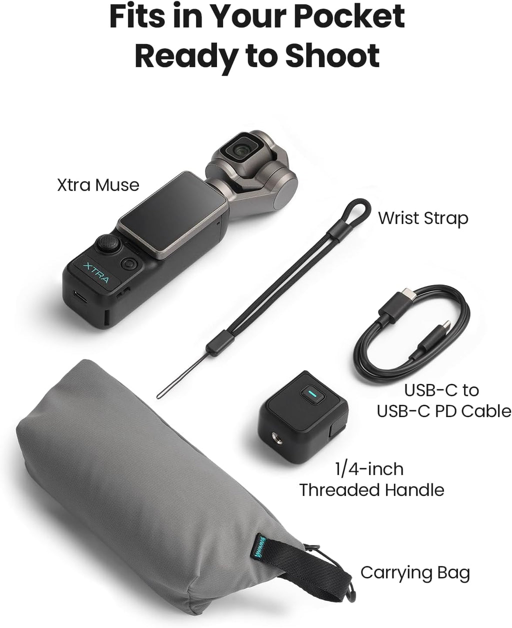 Xtra Muse Professional Vlogging Camera with 1'' CMOS Sensor, 4K/120fps Video Capability, Compact Design with 3-Axis Gimbal Stabilizer, Fast Autofocus, and Advanced Face/Object Tracking for Photography and Videography