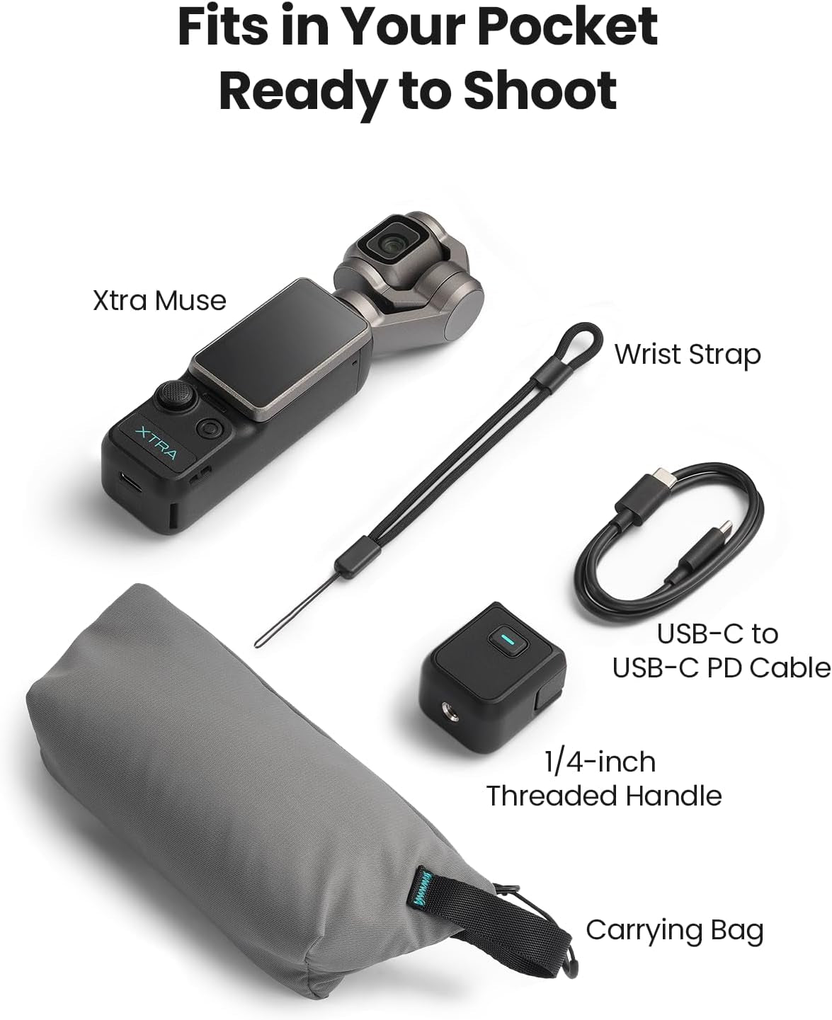 Xtra Muse Professional Vlogging Camera with 1'' CMOS Sensor, 4K/120fps Video Capability, Compact Design with 3-Axis Gimbal Stabilizer, Fast Autofocus, and Advanced Face/Object Tracking for Photography and Videography