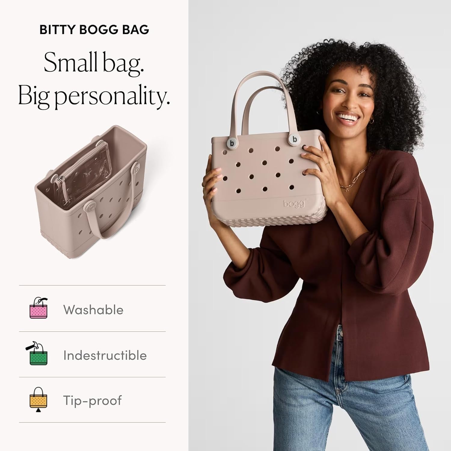 Bitty Small Tote Bag – 11” x 8.5” x 4.5” – Durable, Washable, Tip-Proof – Ideal for Beach, Pool, Boat, Work, and Sports Activities
