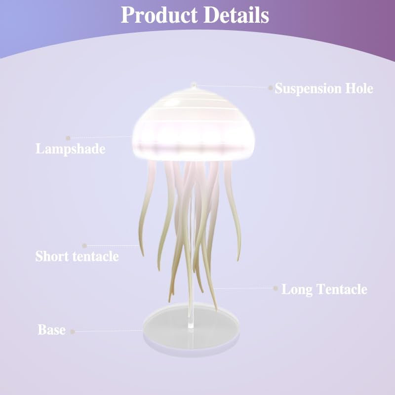 LED Jellyfish Lamp - Portable Rechargeable Night Light with RGB Color Changing Effects